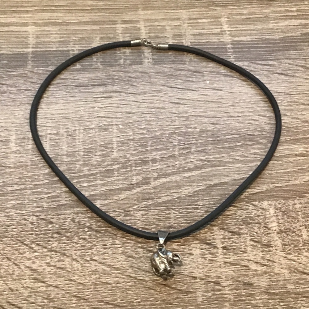 Sterling Silver Elephant Pendant Rubber Cord Necklace 16 1/2" Long